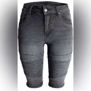 Bermuda Jean Shorts Black Wash Stretchy Plus Size Mid Rise
